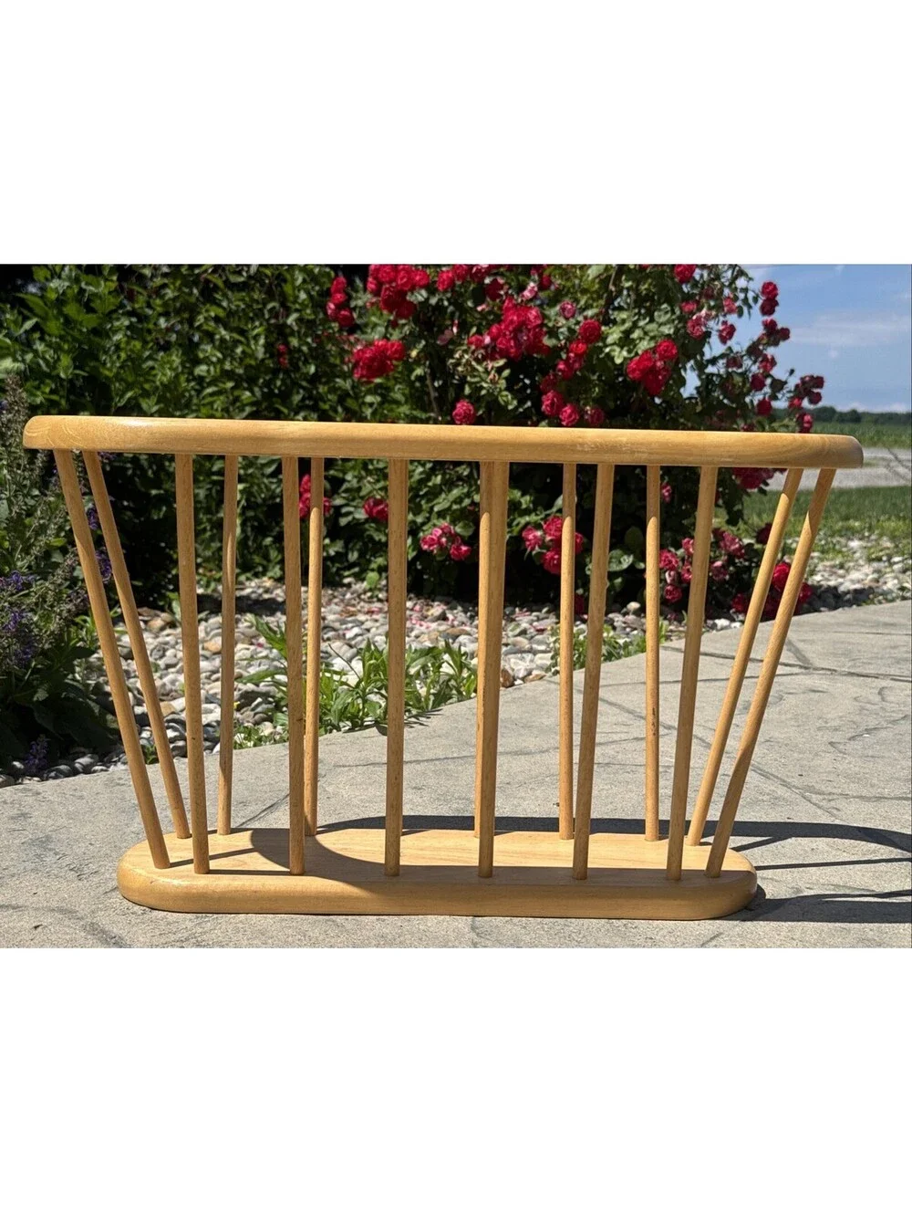 Vintage Dansk Danish MCM Wood Spindle Magazine Rack Record Holder 21-1/2 X 12x9”